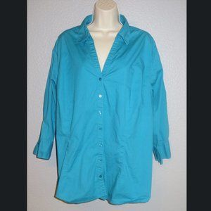 St Johns Bay Teal 3/4 Sleeve Stretch Button Down